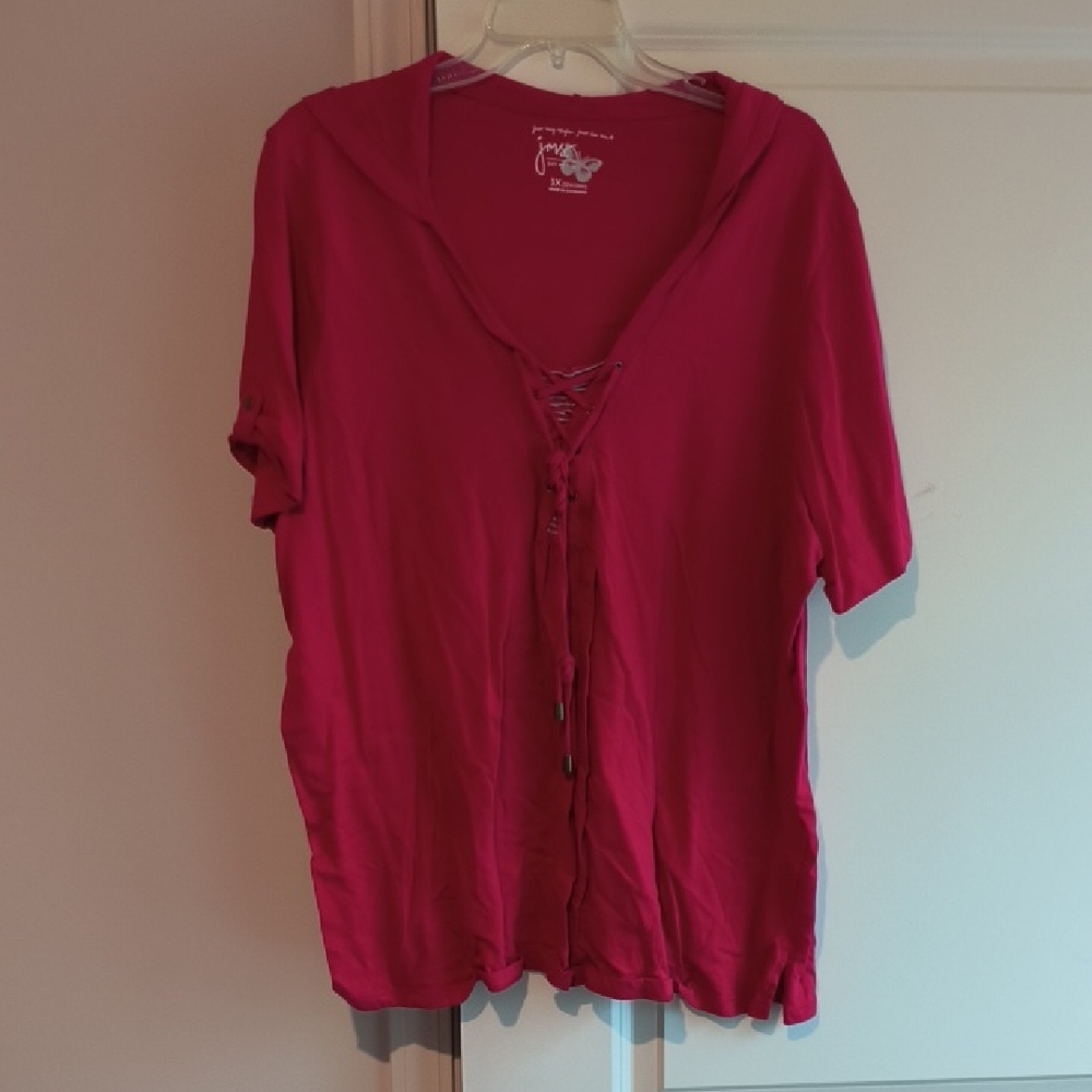 Just My Size Red Tie Front Blouse Relaxed Fit